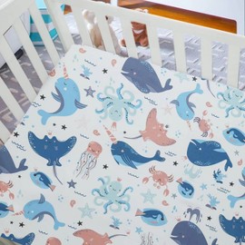 Cot Bed Sheets for Girl Boys | Fitted Crib Sheets 60x120cm | Easy Care Soft Cotton and Dureable, Unique Dinosaur Print Toddler Mattresses