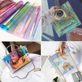 Leliafleury 20cm*95cm Holographic Clear PVC Vinyl Transparent Iridescent Vinyl Clear Mirrored Foil Fabric for DIY Crafts Bags Bows, Purple