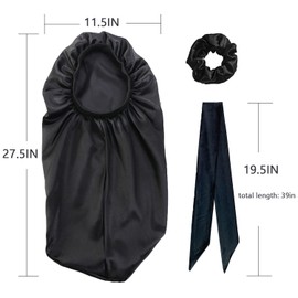 WUBAYI Silk Bonnet Hair Wrap for Sleeping,Satin Sleep Cap with Wide Elastic Band, Soft Hair Sleeping Bonnet Cap for Women and Girls Curly Hair（ Black）…