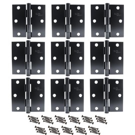Set de 9 Bisagras Para Puertas de Cocina, Madera, Metal 3x3 – Grosor Reforzado de 2mm, Anticorrosivo, Diseño Cuadrado, Tipo Libro - Colores: Dorado, Negro Mate y Satín (Negro Mate)