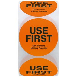 Hybsk USE First Stickers Restaurant Food Service FIFO Label 1.5 Inch Total 500 Labels Per Roll (Orange)