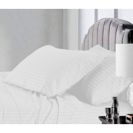 Lukeville Luxury Linen 5 Pcs Split King Sheet Set 100% Long Staple Cotton 500 Thread Count (1 Flat Sheet 2 Fitted and 2 Pillowcover)- (White Stripe)