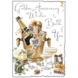 Jonny Javelin Golden 50th Wedding Anniversary Card - Champagne Glasses 9"x6.25"