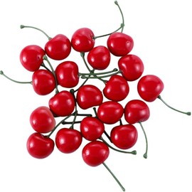 20Pcs Artificial Cherries, Lifelike Cherry Ornament Mini Cherry Model Photography Accessories Mini Faux Cherry Home Decor, Artificial Fruit, Decorations (Red)