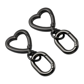 [FUSSED] 2pcs Heart Swivel Spring Clasp Carabiner Buckle Metal Spring Keychain Hook Clasp Hardware Accessories Handbag DIY Bag Key Ring Craft Making (Black)