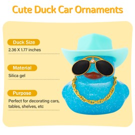 wonuu Car Dashboard Decorations Cowboy Hat Rubber Ducks, Colorful Duck for Car Ornament Accessories with Hat, Glasses, Necklace (Jelly Sky Blue)