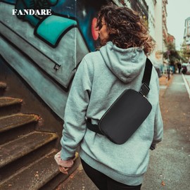 FANDARE Bum Bag Belt Bag Waterproof Waist Bag for Men and Women Shoulder Bags Chest Bag Nylon Colourful Hip Bum Waist Fanny Pack for Outdoor Travel Sports Hiking Jogging Dog Walks, black, ID pocket