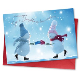 Absolutely Yours Christmas Card for Son & Daughter in Law. Skating Snowmen Design. Ecofriendly & UK Made. Verse Inside. A5 (210x148mm) card size