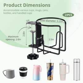 2 Pcs Desk Cup Holders, Anti-Spill Clamp-on Drink Mounts for Table, Adjustable Coffee Bottle Racks for Desks, Tables, Wheelchairs, Support Horizontal or Vertical Surface Mounting
