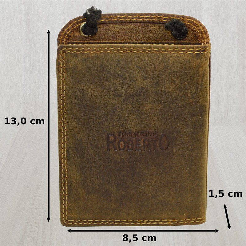 Roberto Genuine Leather Neck Pouch in Dark Brown, dark brown,