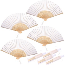 oooaooo Pack of 4 White Fans Wedding Hand Fan Sturdy, Fecher Summer Beautiful Hand Fan Small Suitable for Weddings Performances Dance Decorations and Daily Use