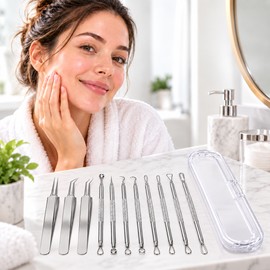 11-Piece Blackhead Remover Tool Set for Facial Care – Stainless Steel Extraction Kit for Home Skincare Routines