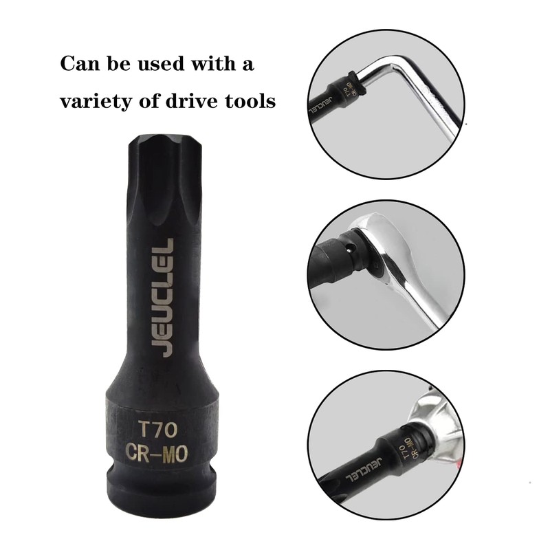 JEUCLEL T70 Torx Star 6 Point Impact Bit Socket, T70