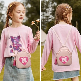 KKXIU Purse Gifts for Girls Cute Little Girl Crossbody Bag Heart Kids Small Backpack with Tassel (M)