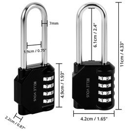 Belle Vous (4 Pack) Black Combination Lock 4 Digit - 4.2 x 2.2 x 11 cm - Padlock Weatherproof & Durable - Padlock Number Lock for Indoor & Outdoor Use, Locker, Fences & Gates