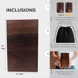 Redwood Studio Wood Cremation Urn for Human Ashes | Large Urns Memorial Box for Adult Male | Handmade Funeral Keepsake Urn | Up to 220 lbs Cremains Capacity | Includes Bag and Engraving Plaques |