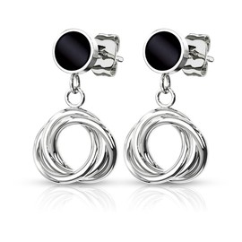 1 Pair of Stud Earrings Twisted Circles in Silver – Earrings for Normal Pierced Ears, Alloy Steel