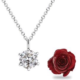 Sears Diamond Rose Preserved Flower with Single CZ Necklace