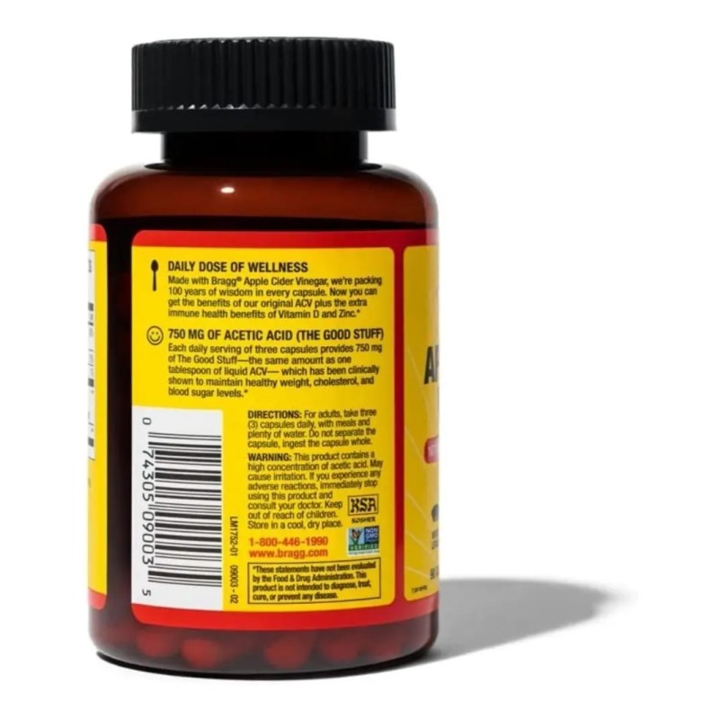 Bragg Cáp Vinagre Sidra Vitamina Zinc 750mg 90cap