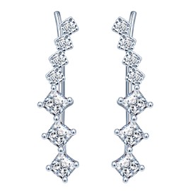 Woman's Girl's Sterling silver Earrings, Shiny Ear Cuff inlaid zircon, silver and rose gold, elegant, gift for Birthday, Valentine's Day and Christmas