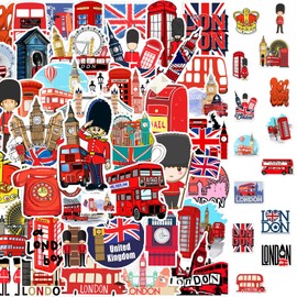 Invasye 100 Pieces London Bus Sticker Set, Bus Red London Vinyl Stickers, London Travel Stickers for Skateboards, Suitcases, Water Bottles, Computers, Bicycles, Guitar, Helmet Decoration