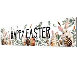 Easter Bunny Banner Easter Signs Decorations Supplies with Decorated Eggs Ideal for Indoor Outdoor Decorations Fence Yard Sign Photo Backdrop 6 Feet