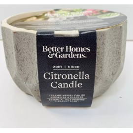 Better Homes & Gardens Outside Citronella 6" Ceramic 3-Wick Candle W/ Fresh Lemongrass Fragrances Gray