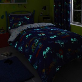 Bedlam - Game Glow - Childrens Glow in the Dark Duvet Cover Set - Single Bed Size in Multi