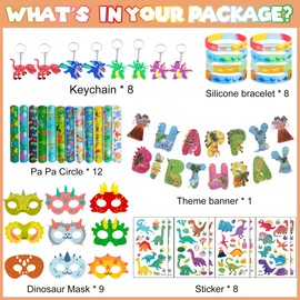 FSADASY Dinosaur Supplies for Birthday Party - 46pcs Party Decor Dinosaur Mask, Dinosaur Happy Birthday Banner, Stickers, Bracelet, Keychain, Snap Bracelet for Boy