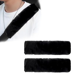 Suvnie 2 PCS Seat Belt Shoulder Pads, Soft Fluffy Plush Seat Belt Shoulder Strap Covers, Comfy Warm Seat Belt Strap Cover Shoulder Cushion for Adult Children, Car Accessories (Black)