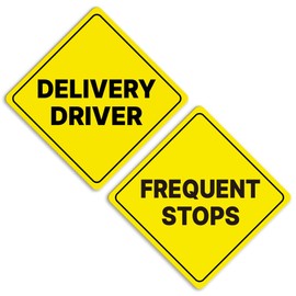 GEEKBEAR Delivery Driver Frequent Stops Car Sign - Sticker or Magnet & Color Options, Weather-Resistant - Diamond Shape 6.8 x 6.8 in (Yellow, Reflective Magnet)