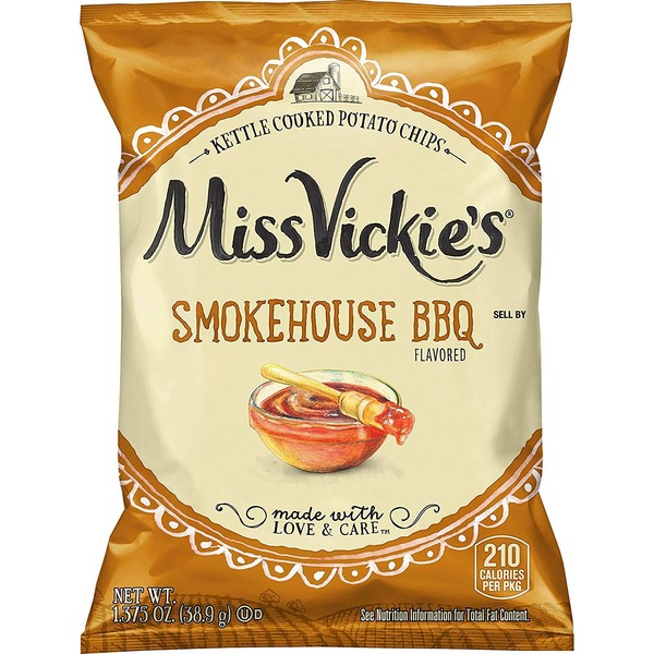 Miss Vickie's Smokehouse - Hervidor de patatas fritas cocinadas con sabor a barbacoa, bolsas de 1.4 onzas, paquete de 16