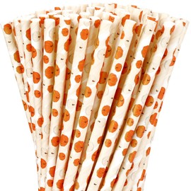 Whaline 200Pcs Fall Paper Straws Watercolor Pumpkin Disposable Straws Orange White Pumpkin Drinking Straws Autumn Decorative Straws for Fall Harvest Thanksgiving Party Beverages Cocktail Supplies
