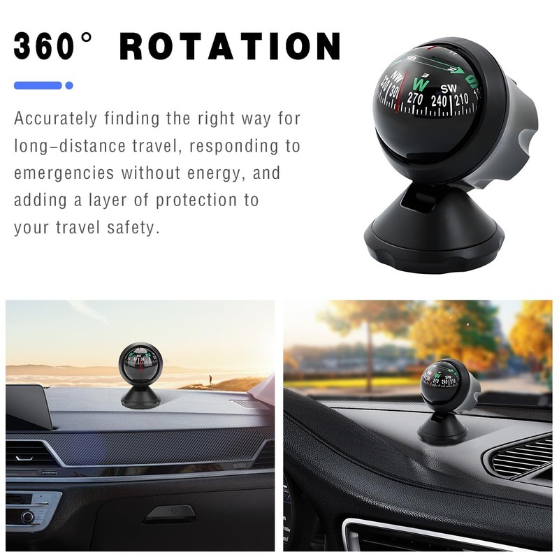 XINLIYA Car Compass, Vehicle Compass Ball with Bottom Stick, Dash