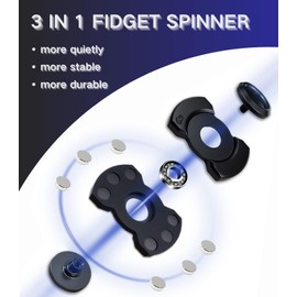 3-in-1 Alloy Fidget Toys Adults - Fidget Spinner,Clicker,Slider Modes,Ultra-Silent,High-Speed Rotation,3-Minute Spin Time,Compact Stress Relief Toy for Adult(Silver)