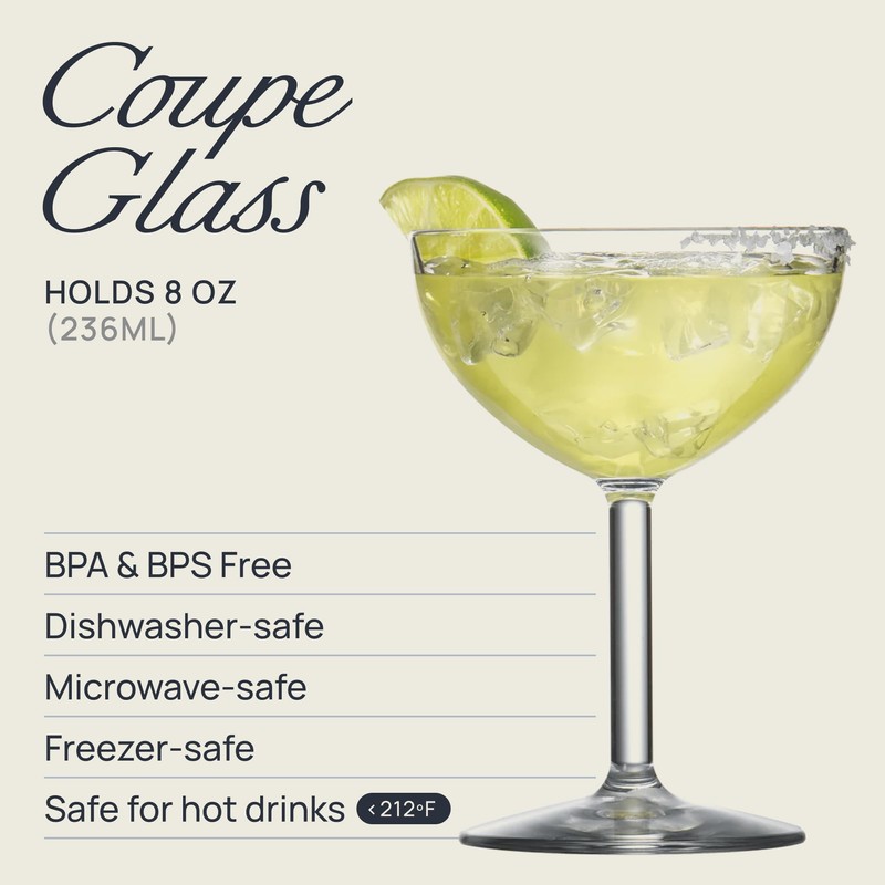 Drinique Unbreakable Coupe Champagne Glasses (Set of 4) 8oz Classic