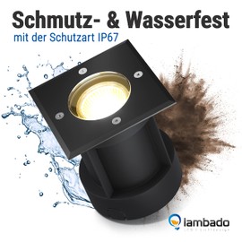 lambado® LED Floor Spotlight for Outdoor Use with RGB Colour Changing Dimmable with Remote Control - Black Square Floor Light/Recessed Floor Spotlight IP67 - Driveable & Waterproof