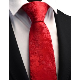 GUSLESON Red Tie for Men Wedding Fashion Solid Floral Necktie for Party Business (1037-07)