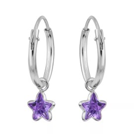 AeraVida Sparkling Dancing Mini Star Purple Cubic Zirconia Sterling Silver Hoop Earrings