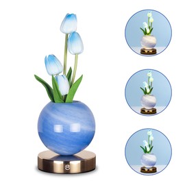 Tulip Night Light,Flower Table Lamp,3-Color Dimmable Artificial Floral Desk Lamps Cute Bedroom Bedside Light Bar Coffee Shop Restaurant Festival Romantic Gifts for Mom/Ladies
