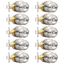 Probrico Bedroom Bathroom Door Knobs Brushed Nickel Door Handles, Interior Door Knobs Locks Privacy Door Knobs Stainless Steel, 10 Pack