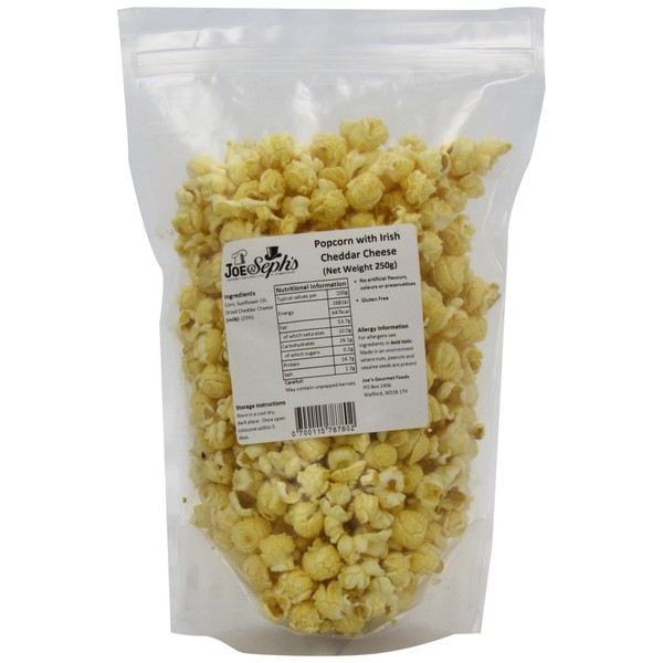 Joe & Seph's Cheddar Cheese Popcorn (1x250g) Great Taste Award Winner, gourmet popcorn, air-popped popcorn, popcorn for a party, bulk popcorn pack, salty popcorn, cheese, movie night snacks