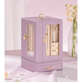 Enthralite Jewelry Box large for Dresser: Women Necklace Ring Storage Organizer with Compartments - Elegant Earring Holder Display (Grey Purple)