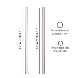 Pack of 8 Glass Straws, Bubble Tea Straws, Reusable (215 x 12 mm) Wide Glass Straws, Transparent and Colourful with 2 Cleaning Brushes, Dishwasher Safe