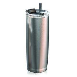 asobu Recycled Aqualina Stainless Steel Insulated Water Bottle with Interchangeable Hot and Cold Lid and Built in Straw (Silver)