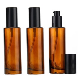 3Pcs 60ml 2oz Amber Glass Pump Bottle Refillable Travel Cream Lotion Bottle Mini Soap Dispenser Cosmetic Container Vial Jar for Emulsion Essence Liquid Foundation
