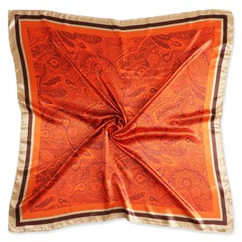 vabovin 35x35 Silk Head Scarf, Satin Square Curly Hair Scarf Neck Scarf, Headband Bandana for Black Women (Paisley Burnt Orange)