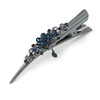 Large Midnight Blue Crystal Flower with Dangle Hair Beak Clip/Concord
