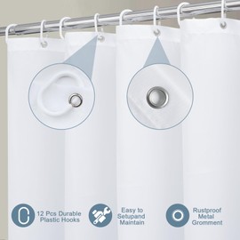 UFRIDAY White Shower Curtain 96 x 72 inch, Hotel Fabric Machine Washable Shower Curtain Liner Waterproof Repellent Modern Home Shower Curtain