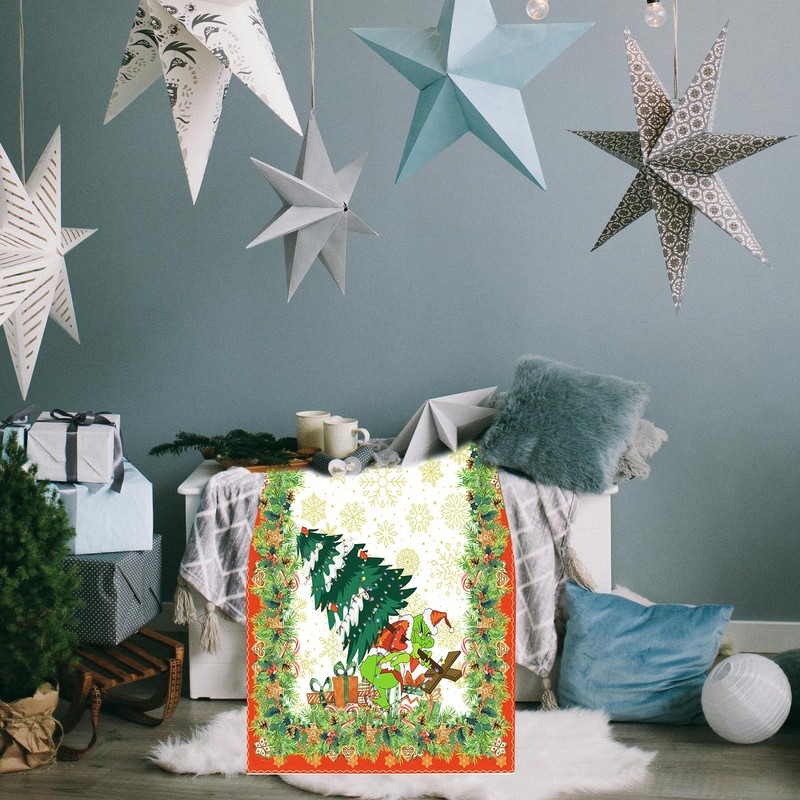 Rumyve Christmas Table Runner,Christmas Elf Party Decor Merry Christmas Table